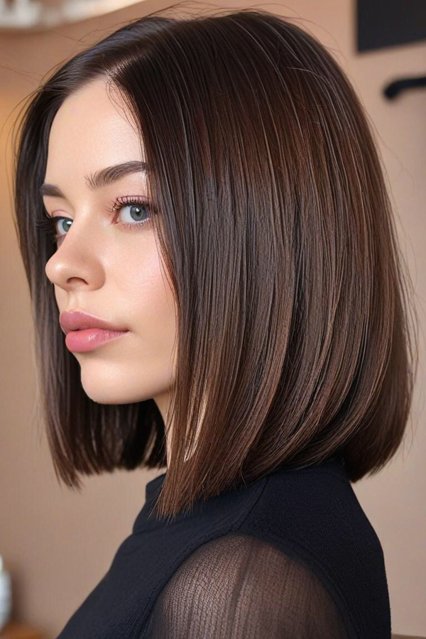 30 Cute Medium-Length Hairstyles : Glossy Blunt Bob