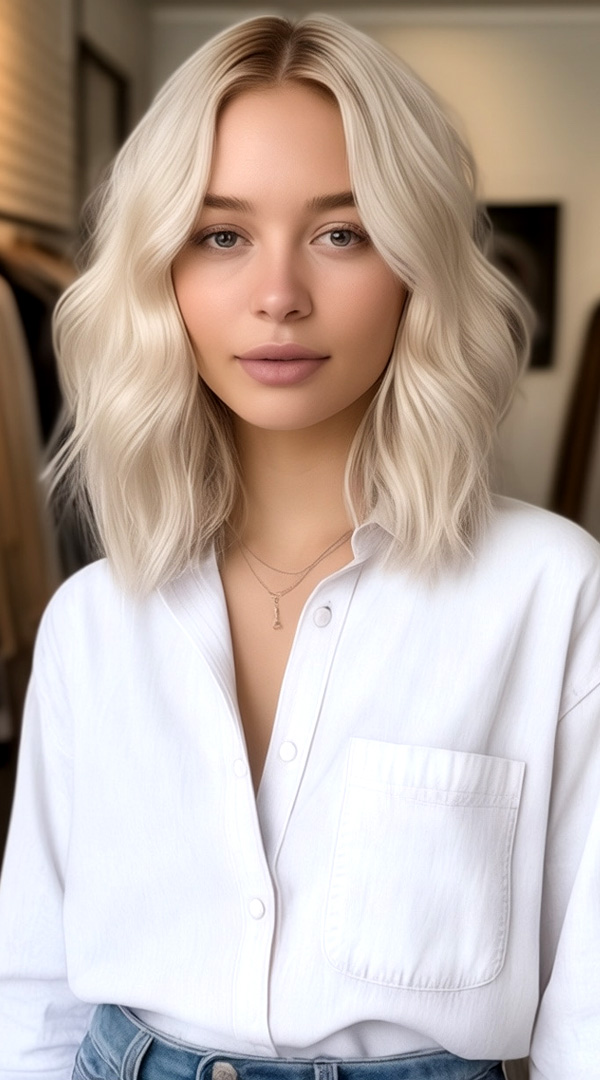 30 Cute Medium-Length Hairstyles : The Soft Wavy Blonde Bob