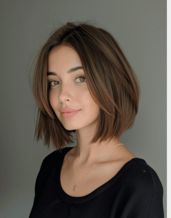 medium-length bob subtle curtain bangs 