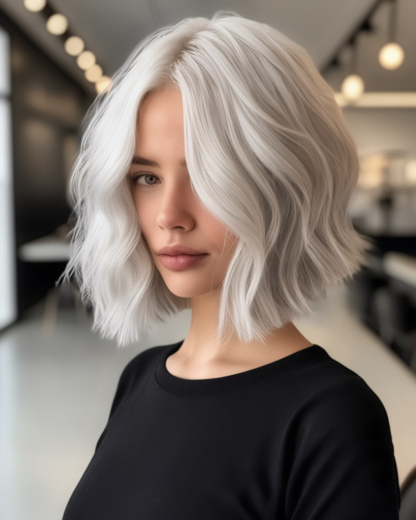 Icy Platinum Wavy Long Bob, bob haircuts, bob hairstyle