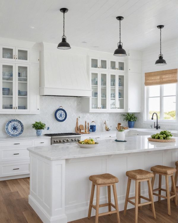 coastal elegant white kitchen design