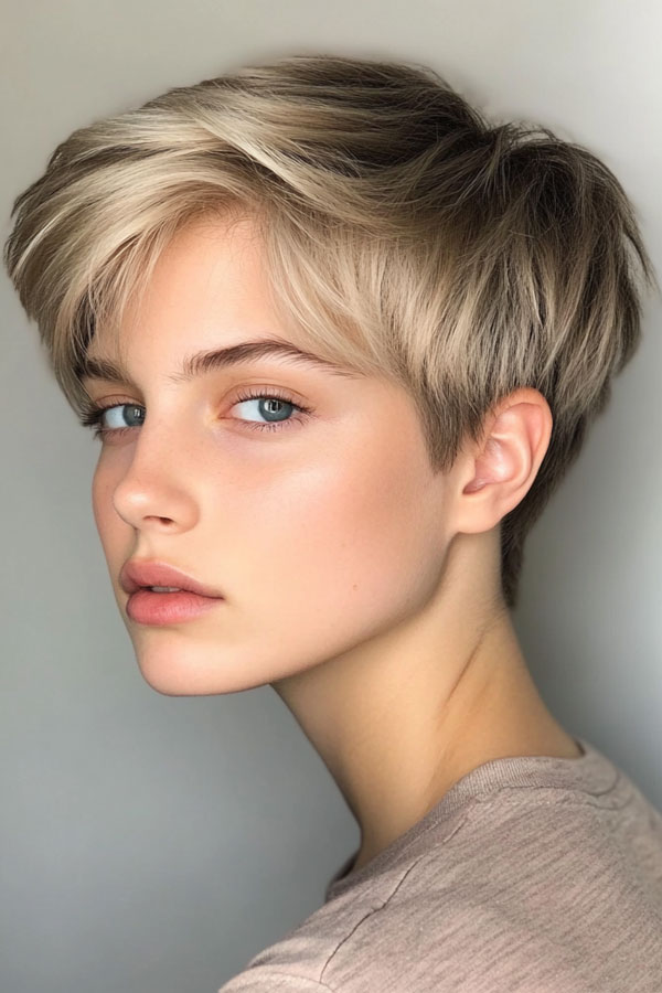 Icy Blonde Pixie with a Soft Edge, Effortless Pixie Haircut, short haircut for women