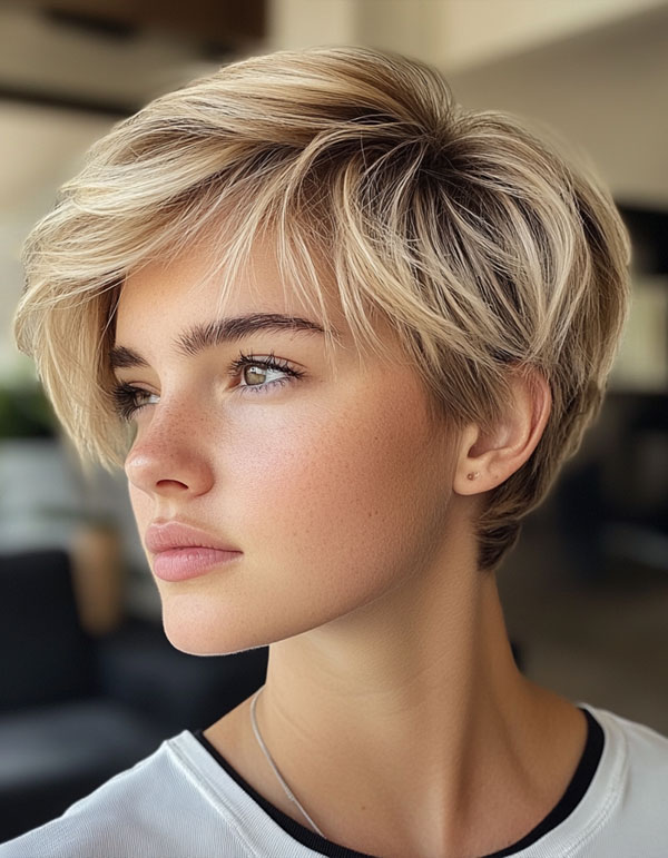 Sleek Blonde Pixie for a Polished Finish, Effortless Pixie Haircut, short haircut for women