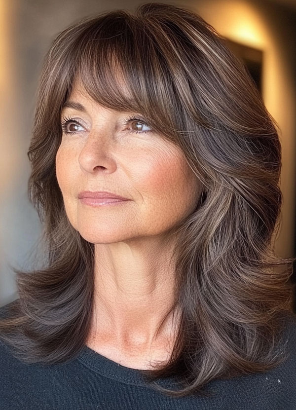 Ash Brown Layers, medium-length layered haircuts, mid-length hairstyle for women Over 60