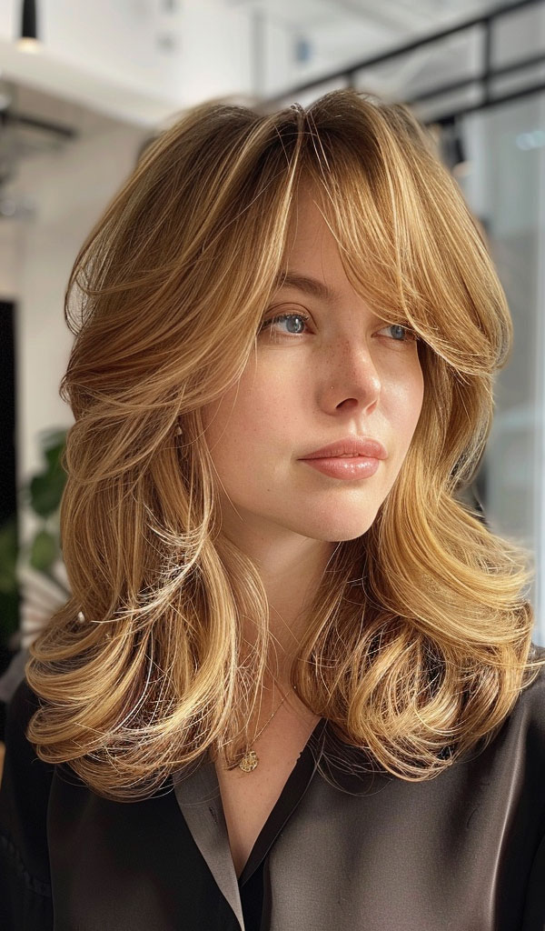 Golden Blonde Layers, Mid-Length Layered Haircut