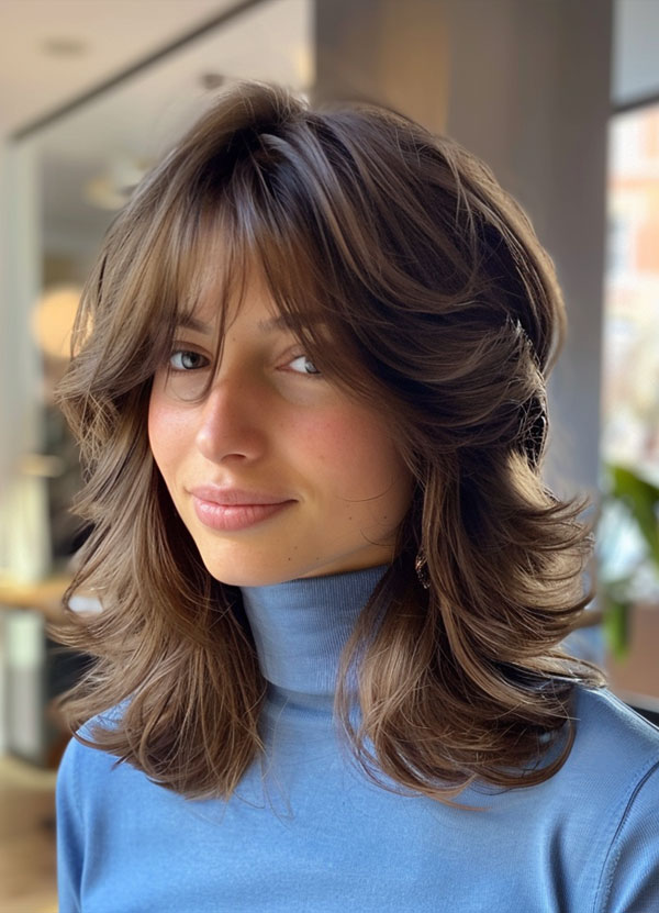 Effortless Rich Chocolate Brown Layers, Mid-Length Layered Hairsstyle