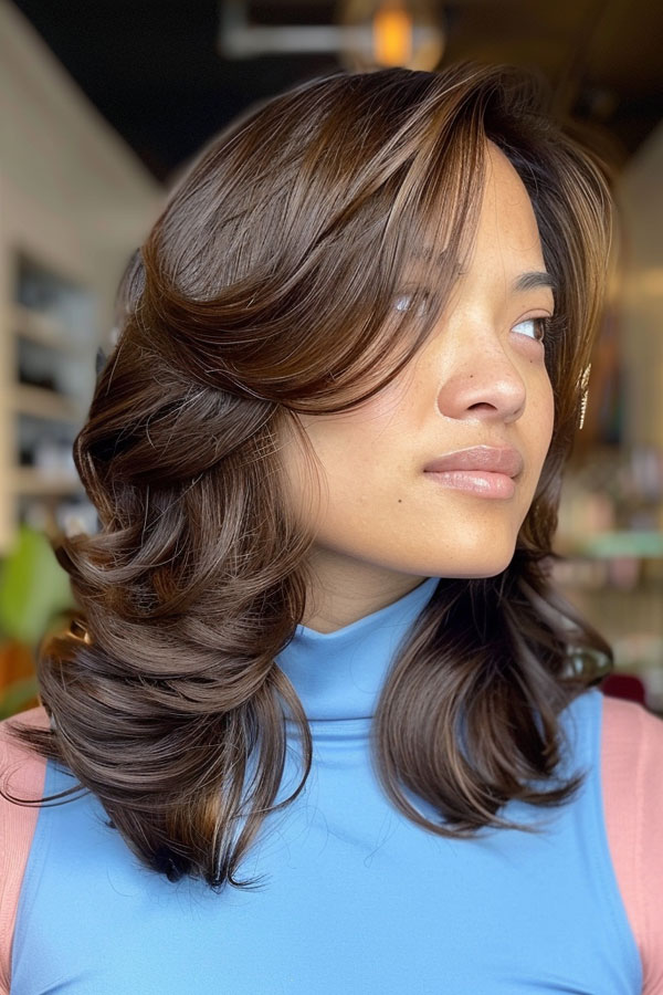 Sleek Chestnut Brown Layers, Mid-Length Layered Haircut