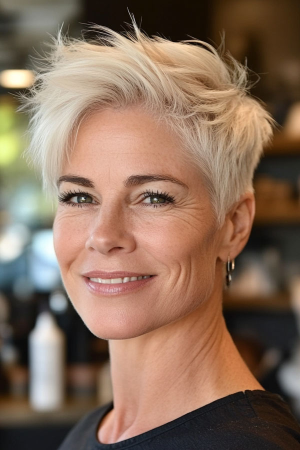 Platinum Blonde Pixie, Pixie Haircut For Women Over 50