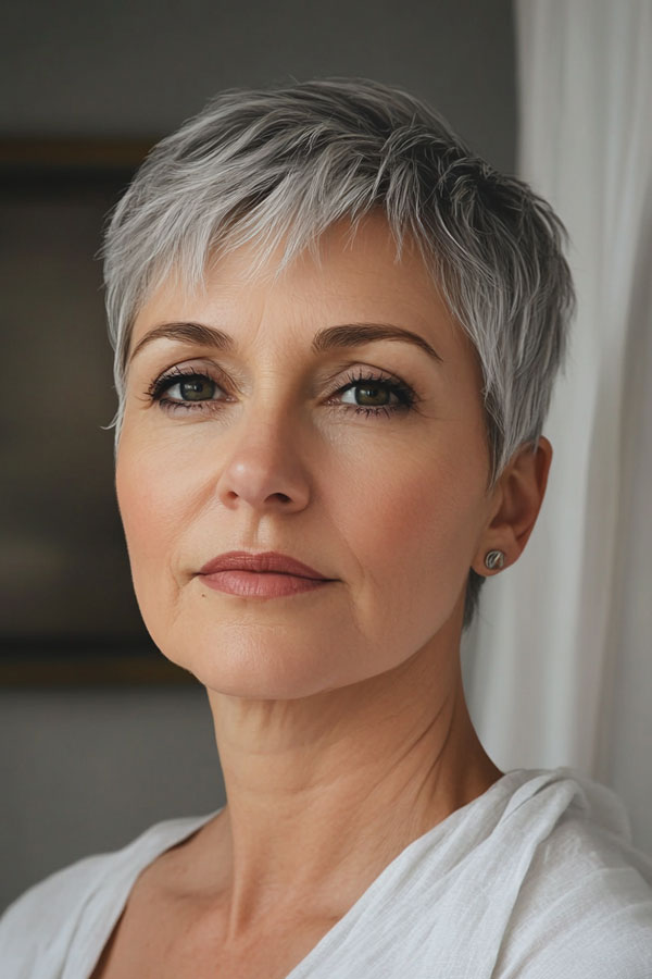 Sleek Cool Silver Pixie, Pixie Haircut For Women Over 50