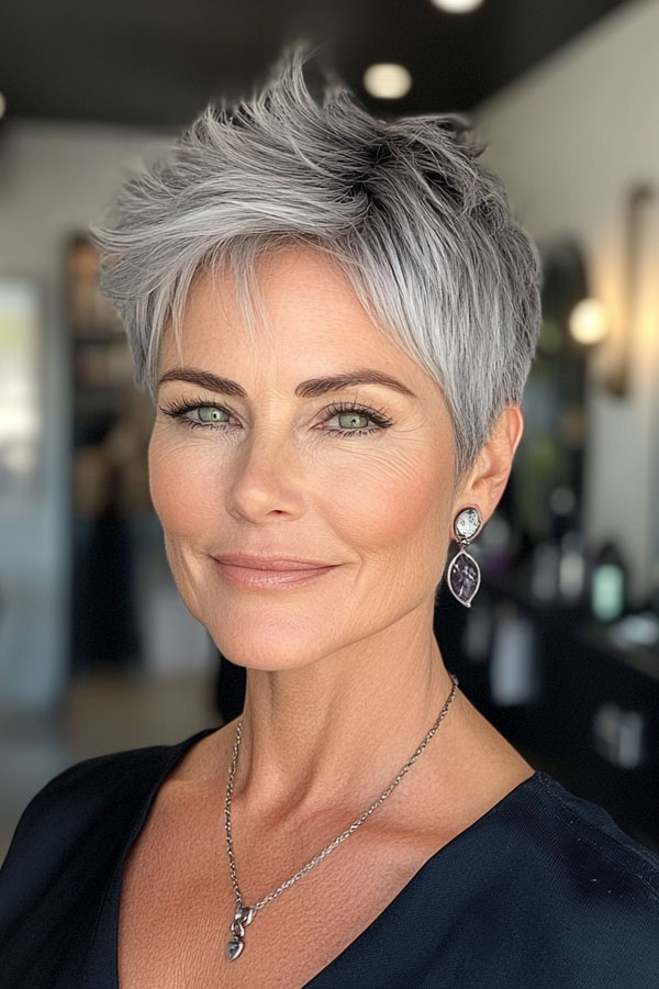 Textured Silver Pixie, pixie haircut for women over 60