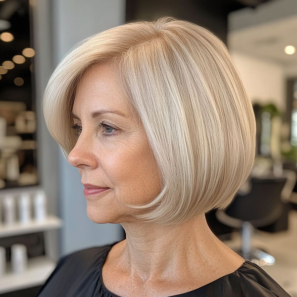 Polished Blonde Bob, bob haircut for women over 60, bob hairstyle for female over 60