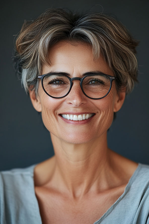 Casual Chic Pixie, Pixie Haircut For Women Over 60 with Glasses