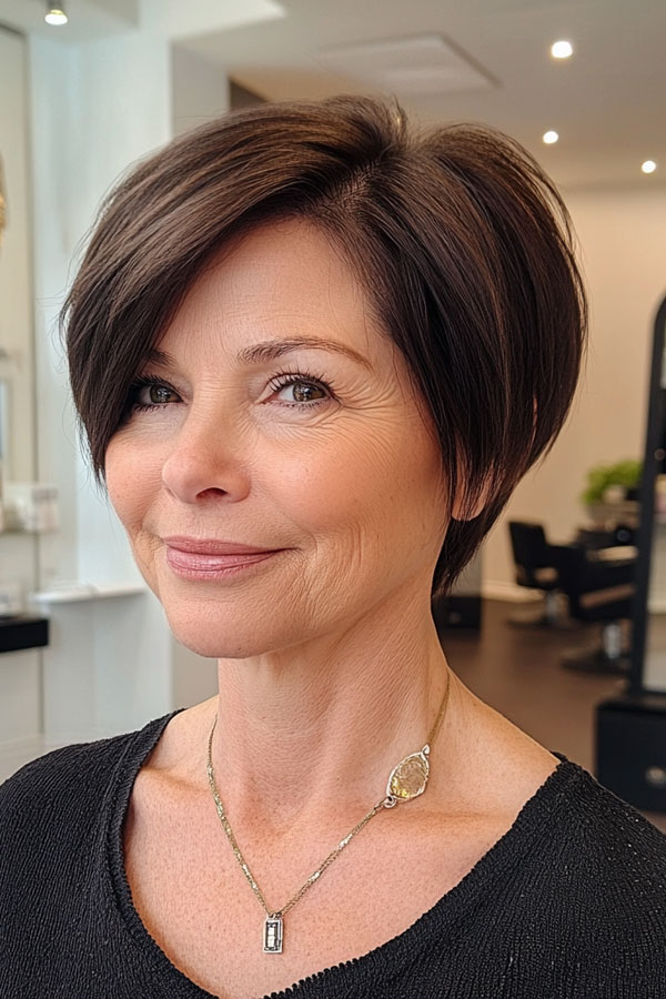 Classic Brunette Pixie Bob, pixie haircut for women over 60