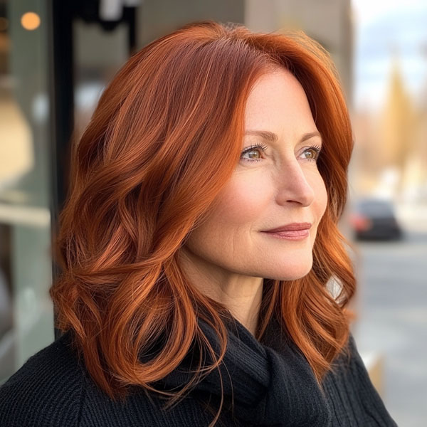 Fiery Copper Layers, medium-length layered haircuts, mid-length hairstyle for women Over 60