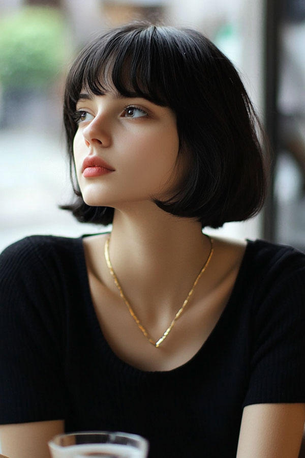 Sleek Noir Bob, French Bob Haircut, Parisian bob haircut