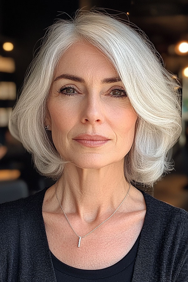 Sophisticated Silver Bob, bob haircut for women over 60, bob hairstyle for female over 60