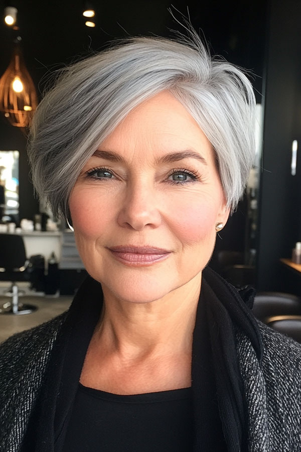 Soft Silver Bob Pixie, pixie haircut for women over 60