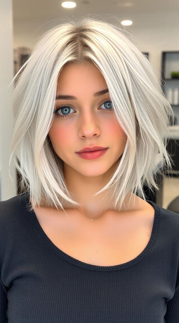 Chill Vibes with Icy Platinum Bob, icy platinum long bob, icy platinum lob