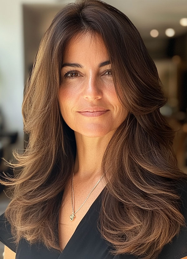 Natural Brunette Layers, layered haircut for women over 40