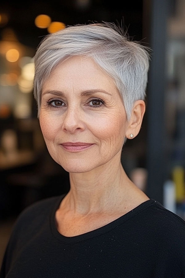 Classic Platinum Pixie, pixie haircut for women over 60