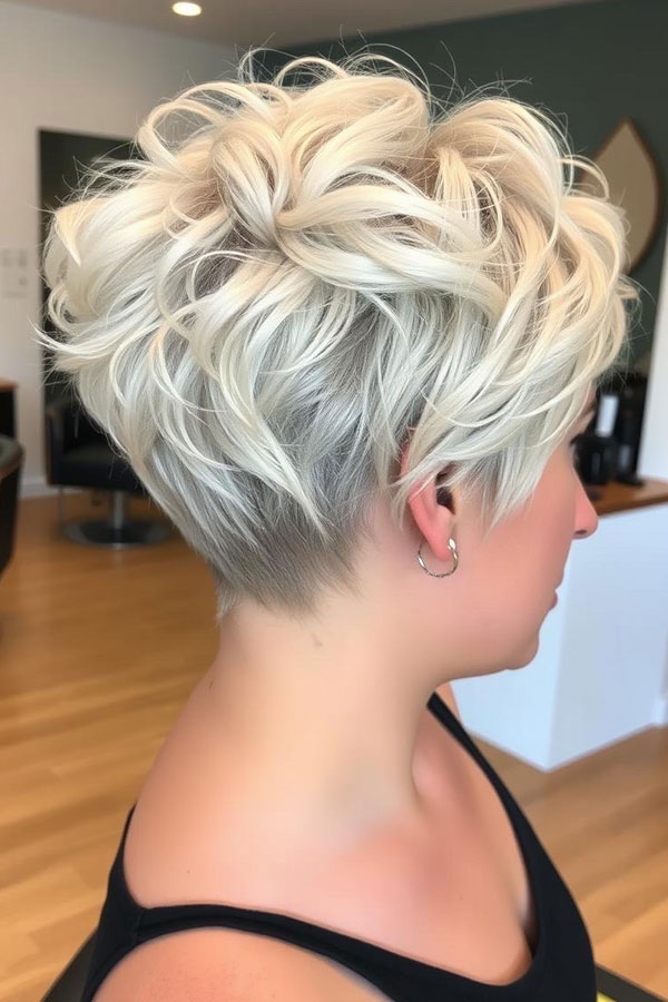 Icy Blonde Waves, pixie hairstyle, short haircut