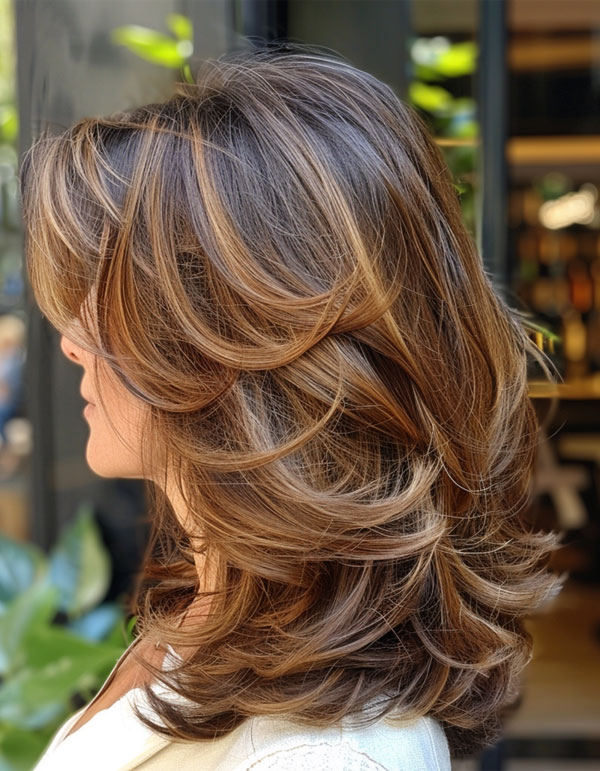 Sunlit Feathered Layers, Mid-Length Layered Haircut