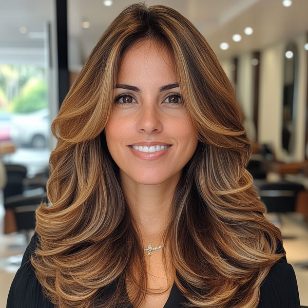 Sunlit Layered Locks, layered haircut for women over 40