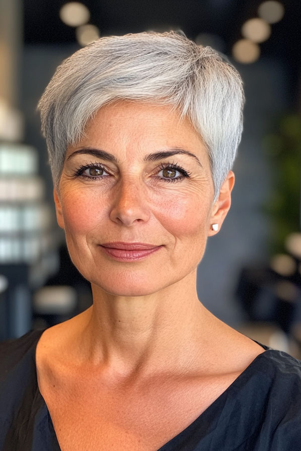 Elegant Silver Pixie, pixie haircut for women over 60