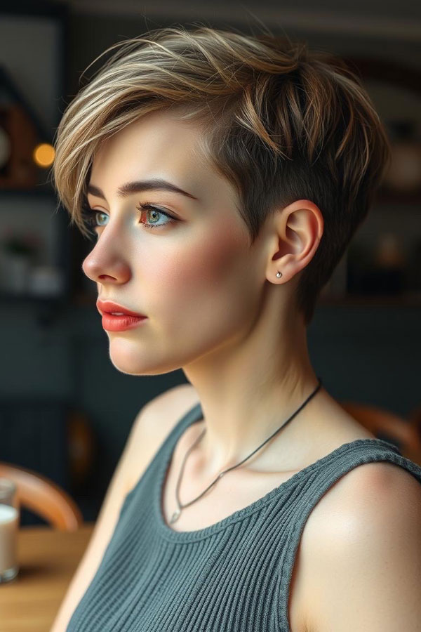 Ash Blonde Pixie with Undercut Edge, Effortless Pixie Haircut, short haircut for women