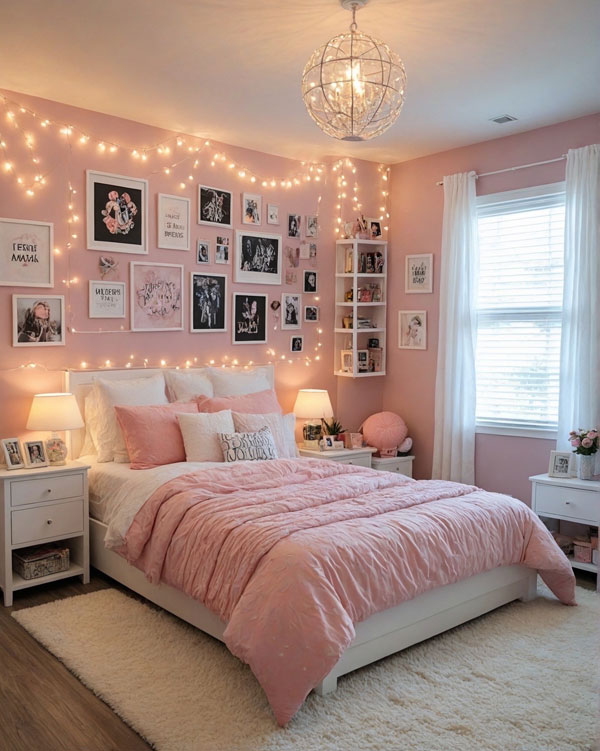 Warm and Whimsical Gallery Wall Bedroom, Cozy Teen Girl Bedroom