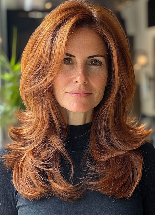 Radiant Auburn Layers, layered haircut for women over 40