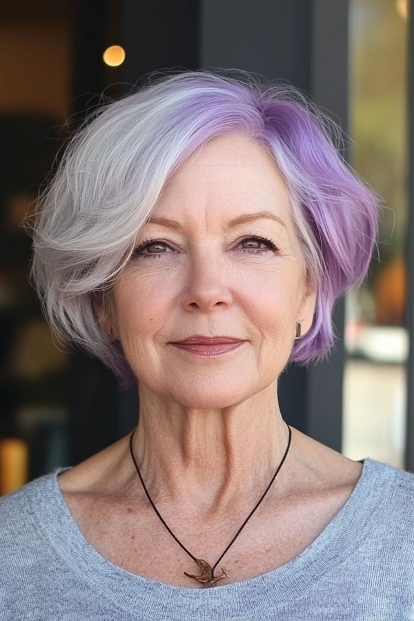 Lavender Pop Bob, bob haircut for women over 60, bob hairstyle for female over 60