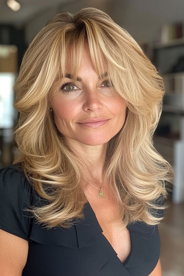 Voluminous Blonde 90s Vibe Layers, Long Layered Haircuts and Hairstyles For Women Over 40