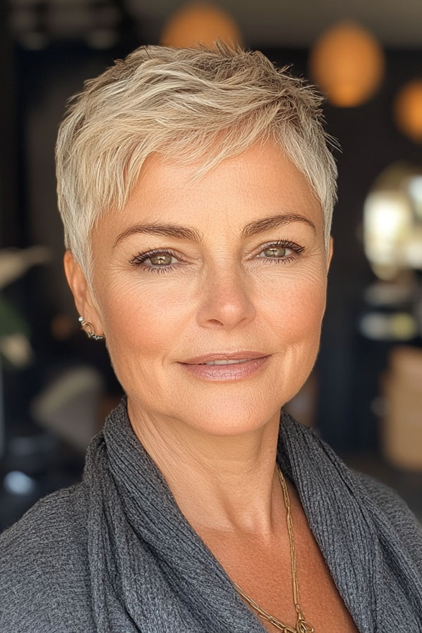 Sun-Kissed Blonde Pixie, pixie haircut for women over 60