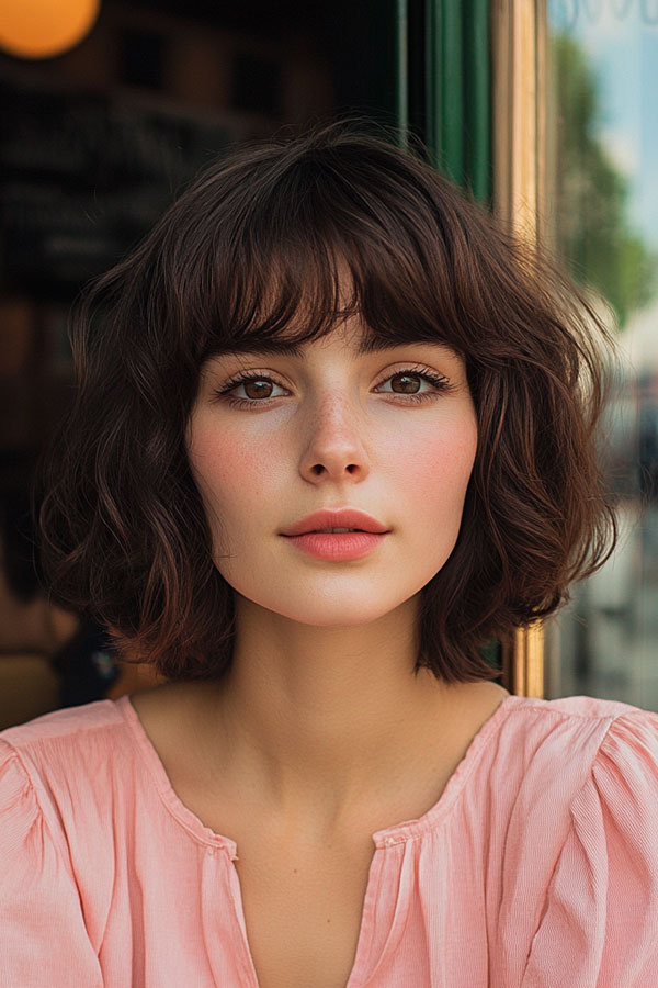 Deep Brown Soft Curl Bob, French Bob Haircut, Parisian bob haircut