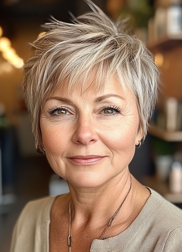 Textured Sandy Blonde Pixie, pixie haircut for women over 60