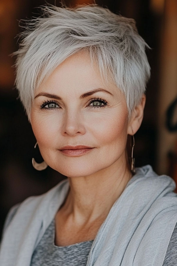 Icy Platinum Choppy Pixie, pixie haircut for women over 60