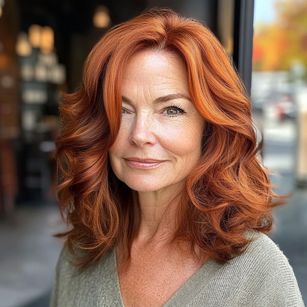 Copper Layers, medium-length layered haircuts, mid-length hairstyle for women Over 60 