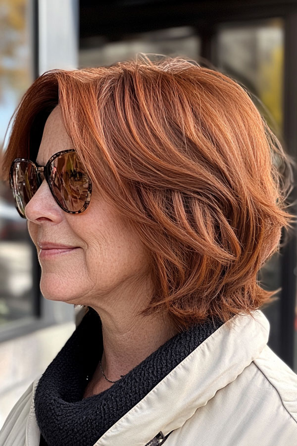 Chic Auburn layered Bob, bob haircut for women over 60, bob hairstyle for female over 60