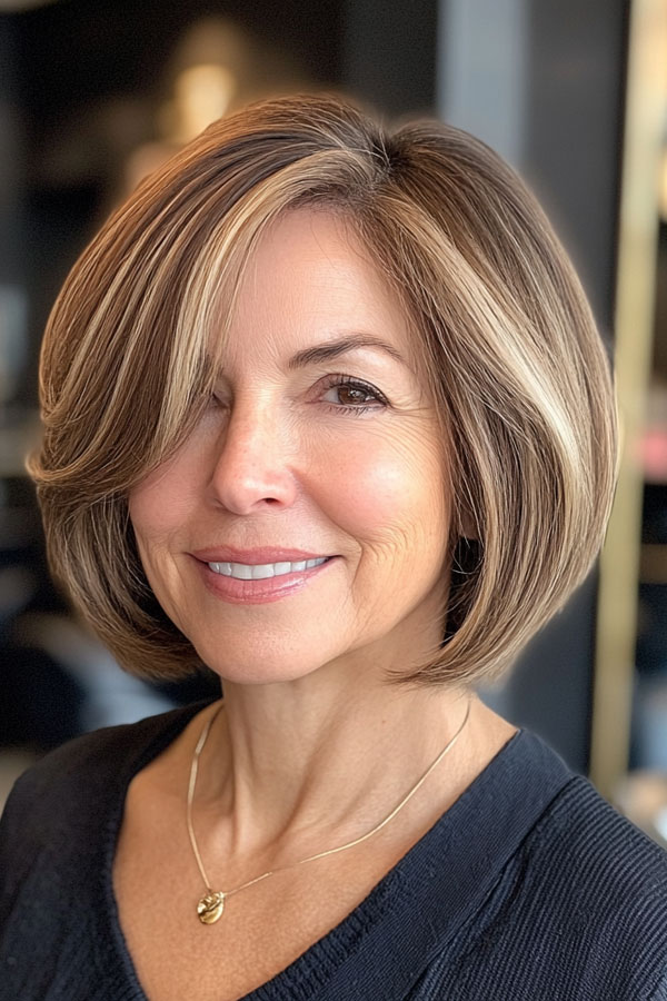 Sophisticated Highlighted Bob, bob haircut for women over 60, bob hairstyle for female over 60