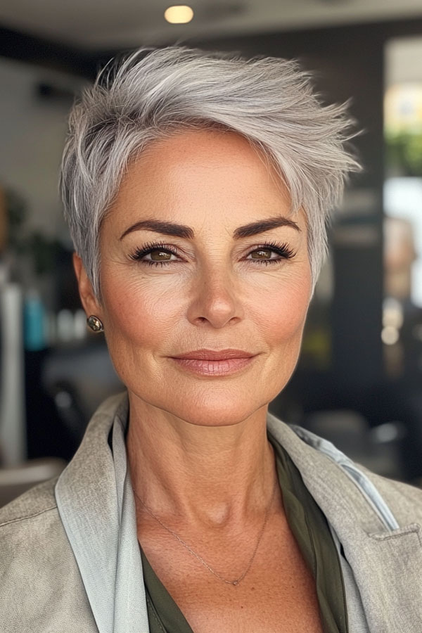 Edgy Silver Pixie, pixie haircut for women over 60