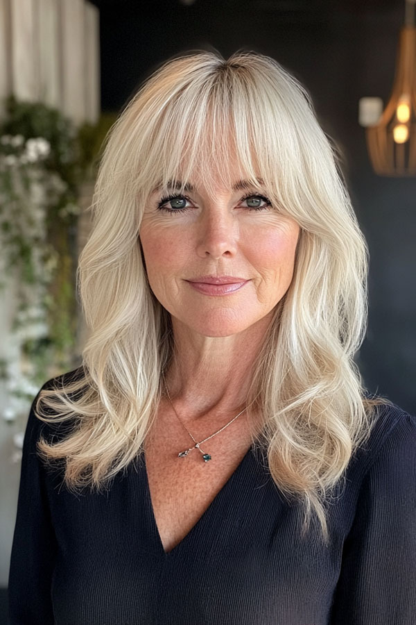 Icy Blonde Layers, medium-length layered haircuts, mid-length hairstyle for women Over 60 