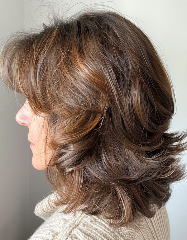 Rich Brown Natural Volume Layers, Mid-Length Layered Hairstyle