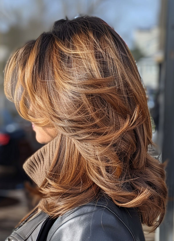 Warm Golden Layers, Mid-Length Layered Haircut