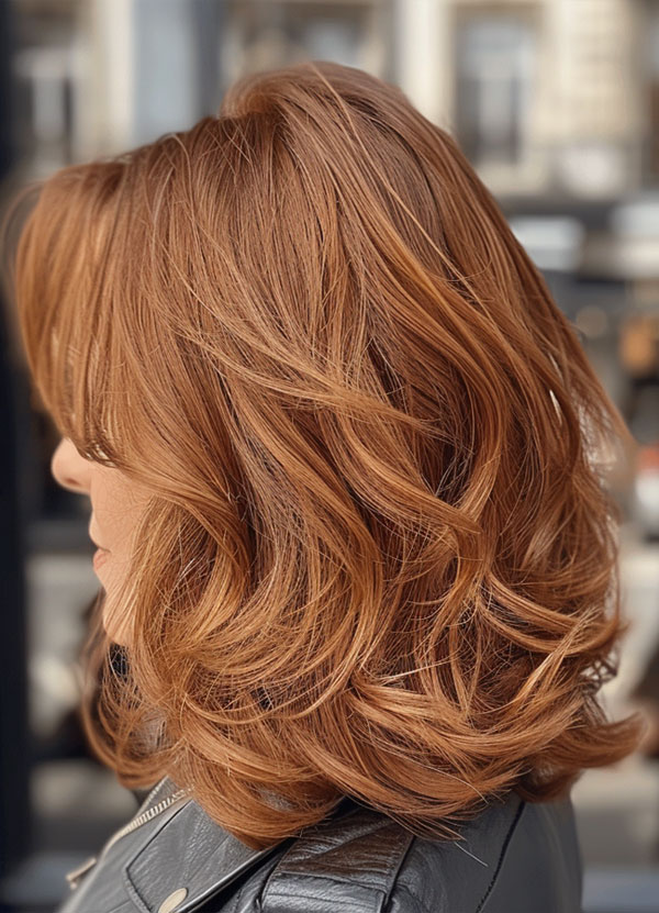 Fiery Copper Shoulder-Length Layers, Mid-Length Layered Hairstyle