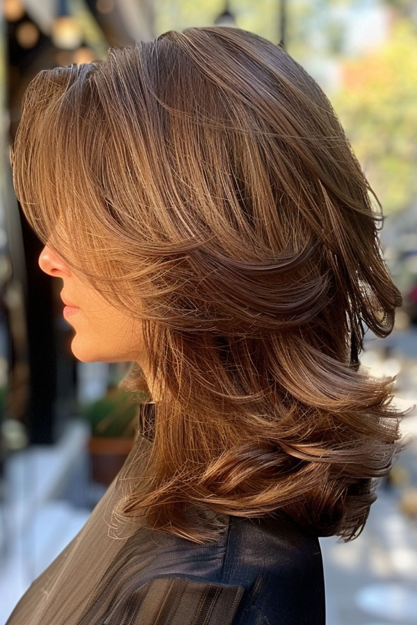 Caramel Layers with Subtle Highlights, Mid-Length Layered Hairstyle