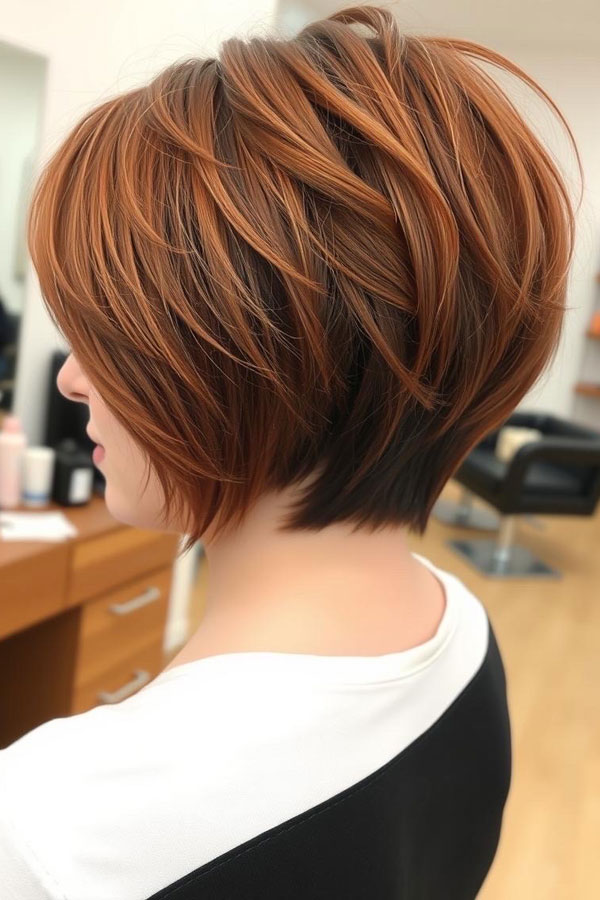 Fiery Copper Layered Bixie, pixie hairstyle, short haircut 