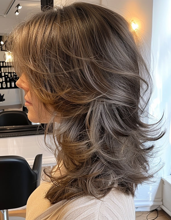 Ash Brown Layered Elegance, Mid-Length Layered Hairstyle