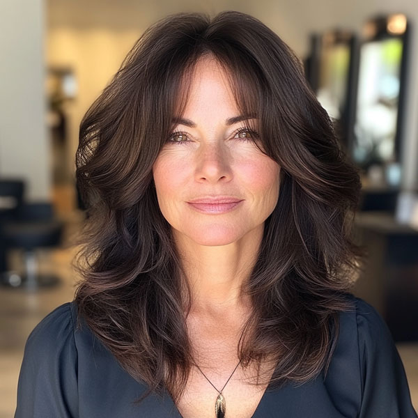 Midnight Layers, Long Layered Haircut for women over 50, Long Layered Hairstyle for women over 50, butterfly layered haircut