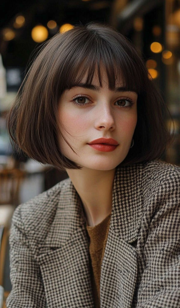 Polished Rich Deep Brown Bob, French Bob Haircut, Parisian bob haircut